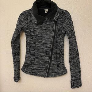 Bench Vail Fleece Lined Black & White tweed Jacket asymmetrical zipper -XS/4
